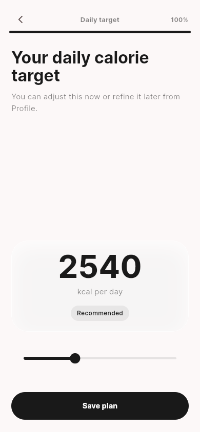 Aeria calorie target screen